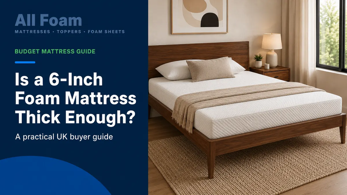 Six-inch foam mattress on a deep green upholstered bed frame