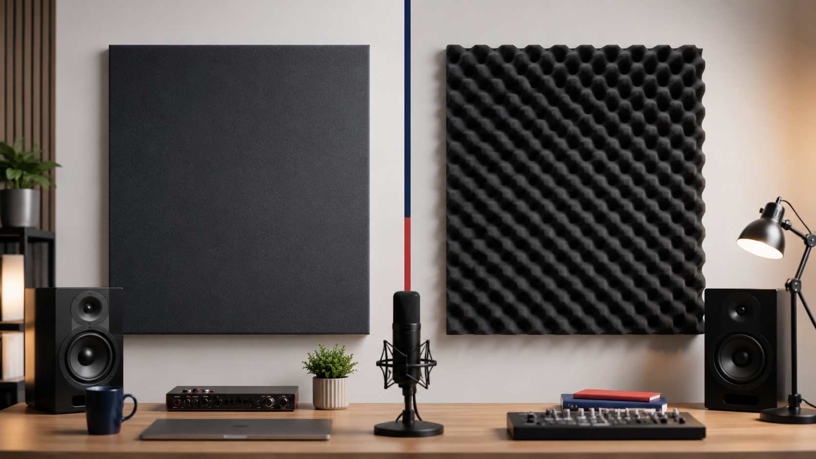 Flat and convoluted acoustic foam panels in a studio room