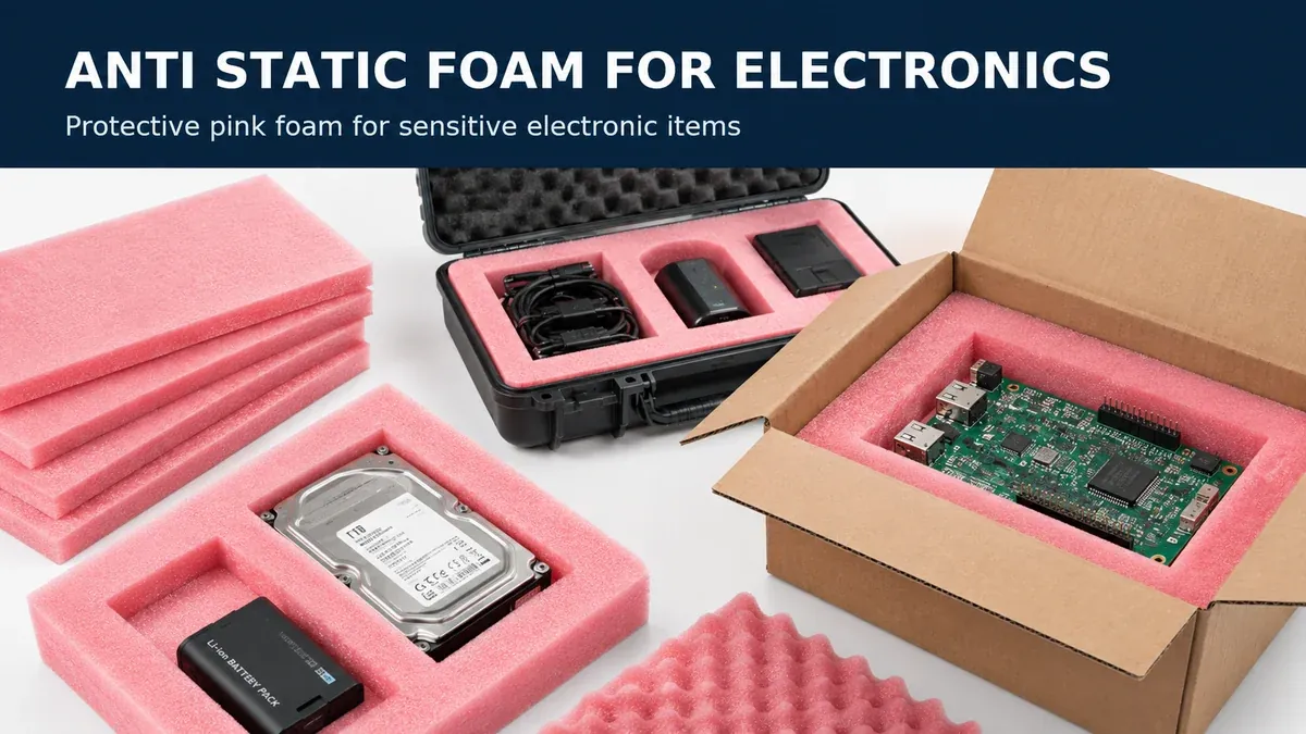 Pink anti static foam protecting electronic components inside boxes and cases