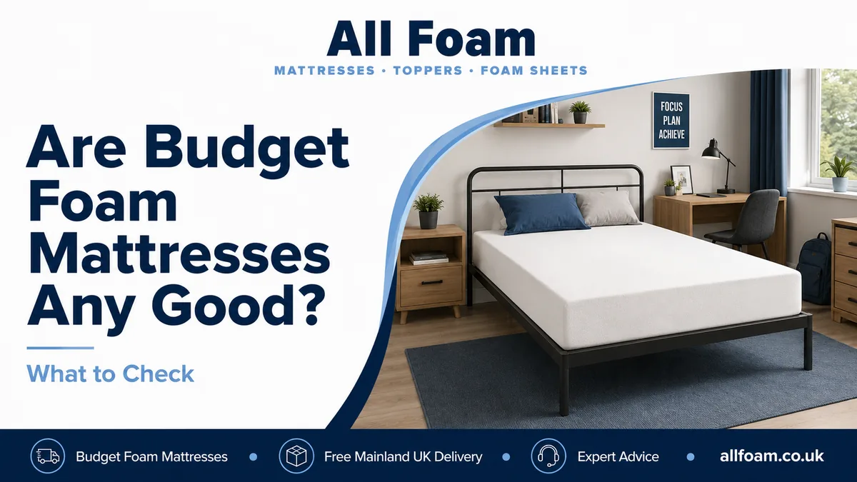 All Foam budget foam mattress guide with a white foam mattress in a practical modern bedroom