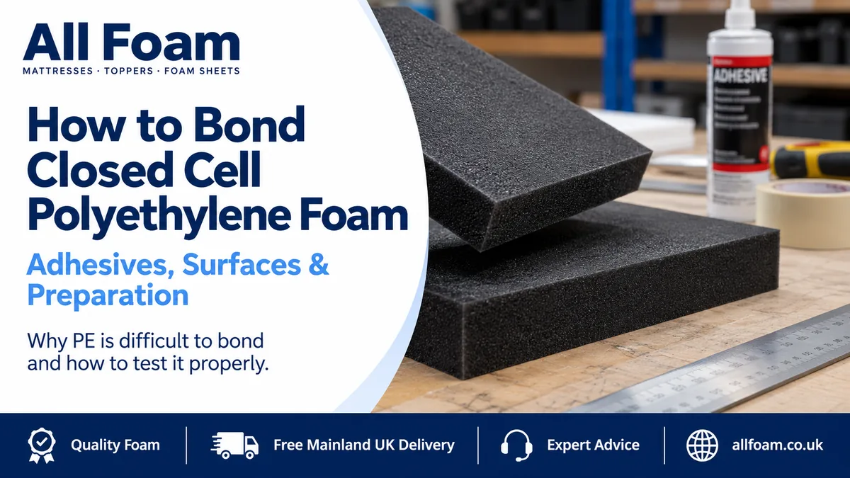 All Foam blog cover showing closed cell polyethylene foam pieces being dry fitted before adhesive bonding