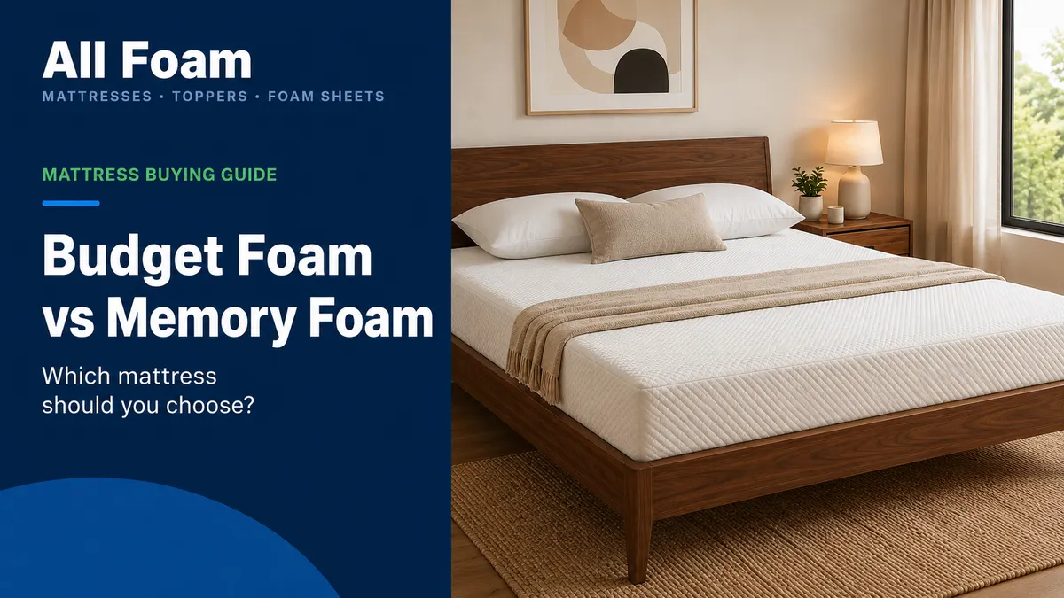 All Foam budget foam versus memory foam mattress guide with a natural oak bed frame