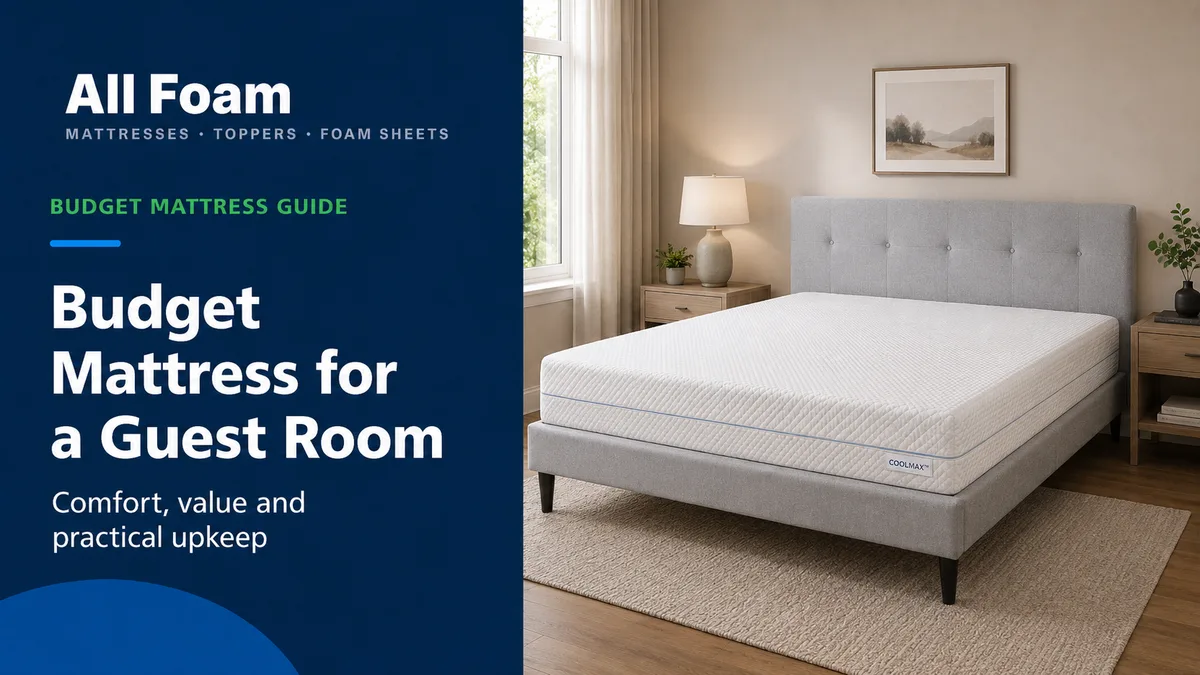 All Foam budget guest room mattress guide with a white painted wooden bed frame