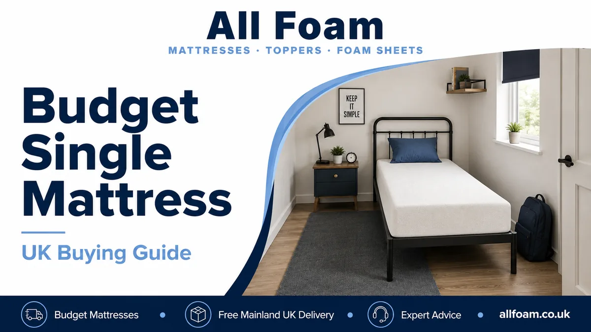 All Foam budget single mattress UK buying guide with a single foam mattress in a compact bedroom