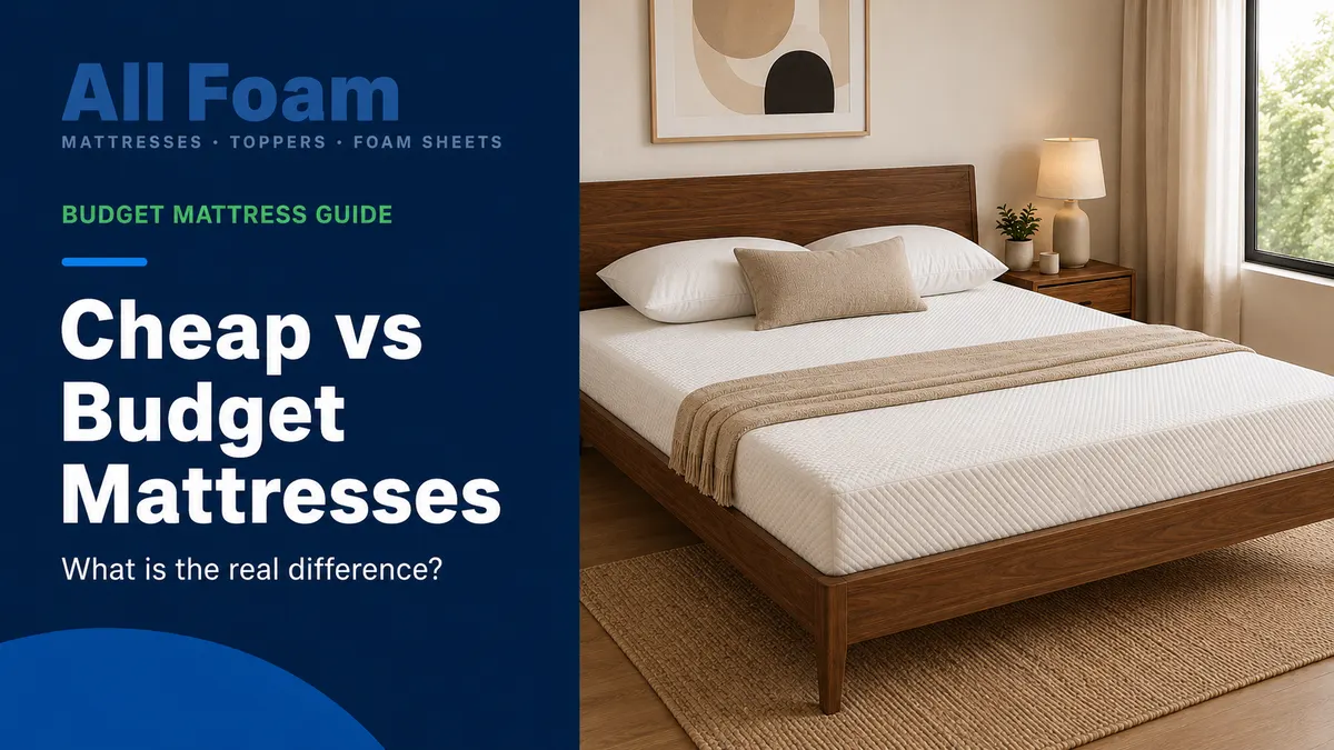 All Foam cheap versus budget foam mattress guide with a charcoal metal bed frame