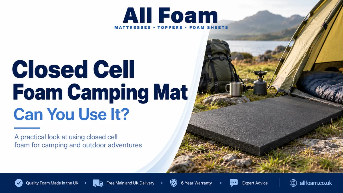 Closed cell foam sheet laid out for a camping mat and outdoor ground protection guide