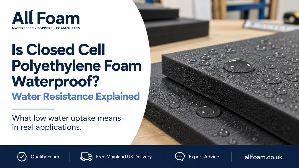 All Foam blog cover showing black closed cell polyethylene foam sheets with water droplets