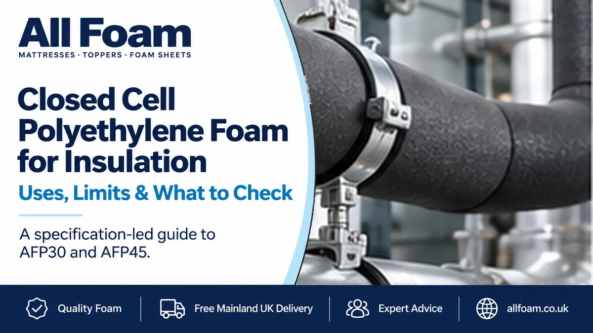 All Foam blog cover showing black closed cell polyethylene foam used around industrial pipework