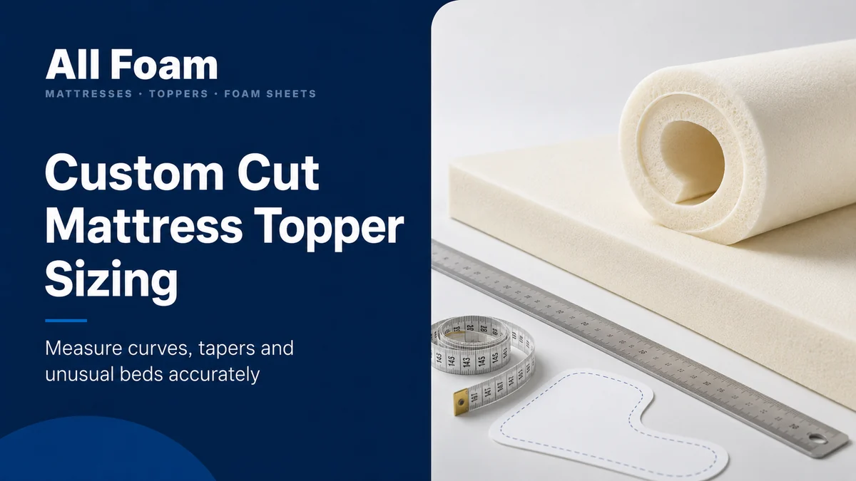 Mattress topper with a measuring tape and an accurate shaped template diagram