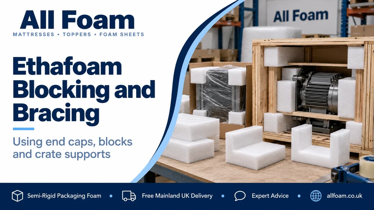 Ethafoam blocking and bracing with end caps and crate supports