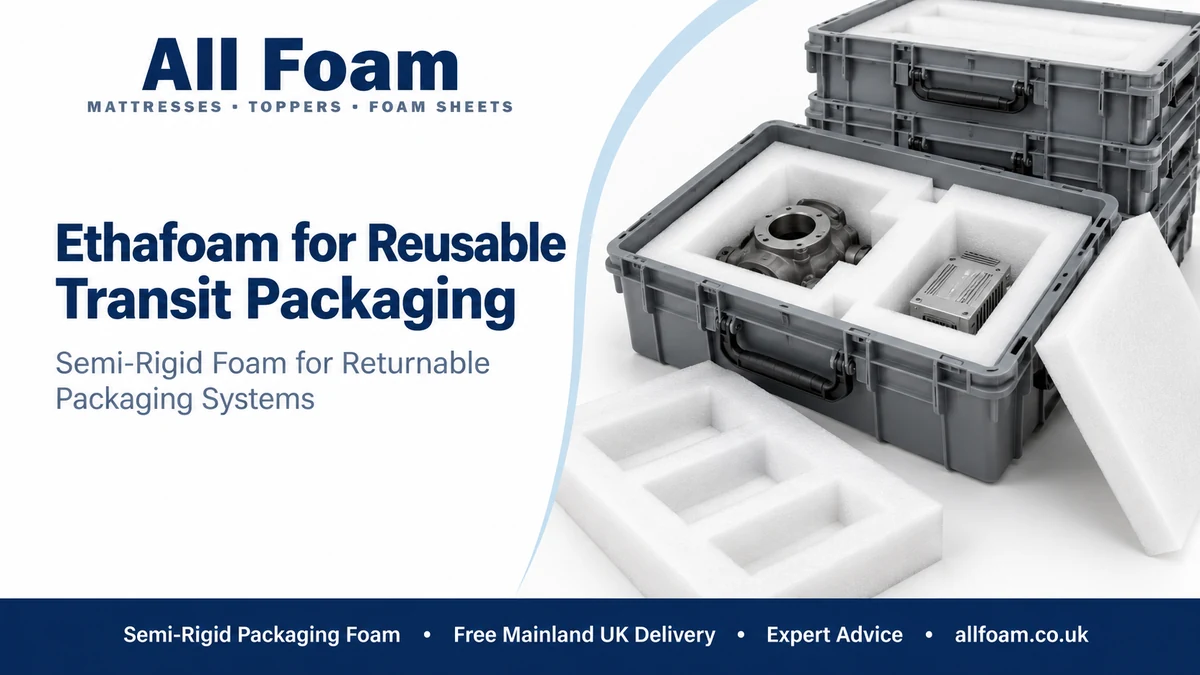 Reusable Ethafoam transit packaging with semi-rigid foam supports inside an equipment case