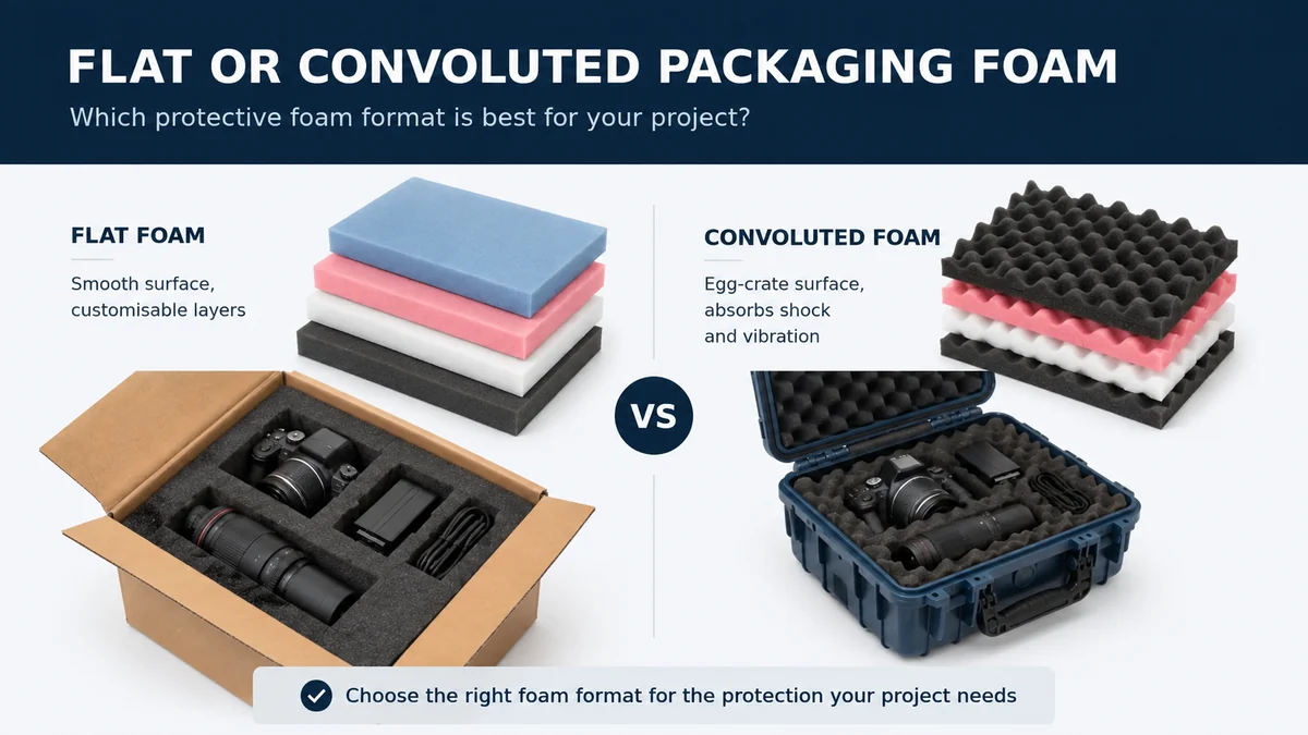 Comparison of flat and convoluted packaging foam for protective boxes and cases