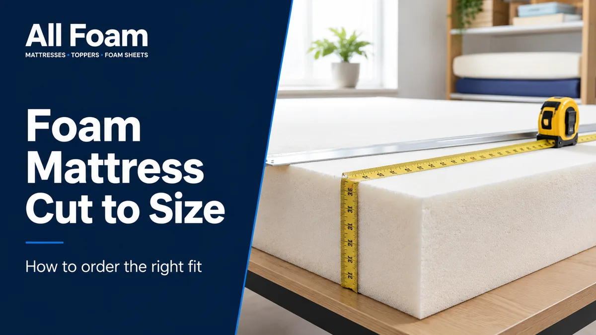 All Foam blog cover showing a foam mattress being measured for a custom size