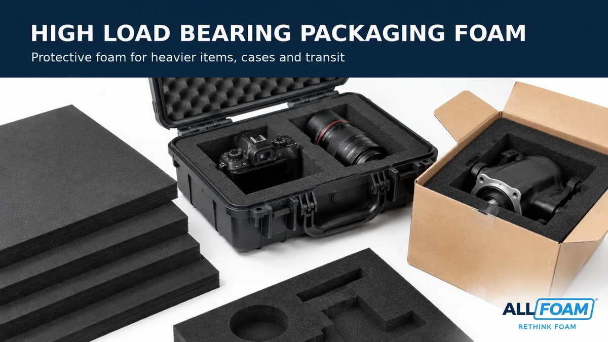 High load bearing packaging foam supporting heavier items in a protective case and transit box