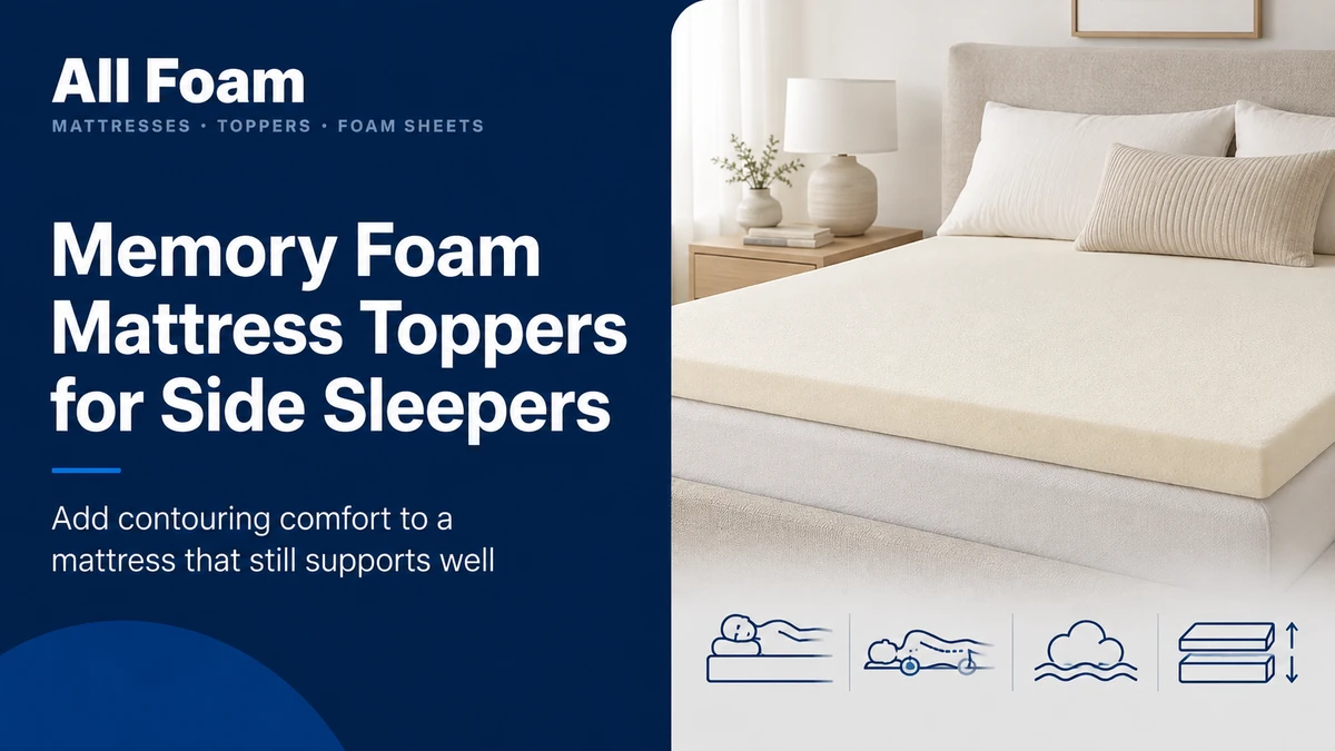 Cream memory foam mattress topper shown flat with one end rolled