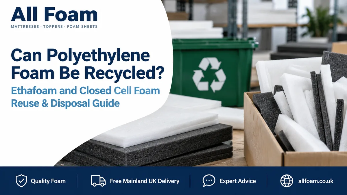 All Foam blog cover showing clean polyethylene foam offcuts sorted for reuse and recycling