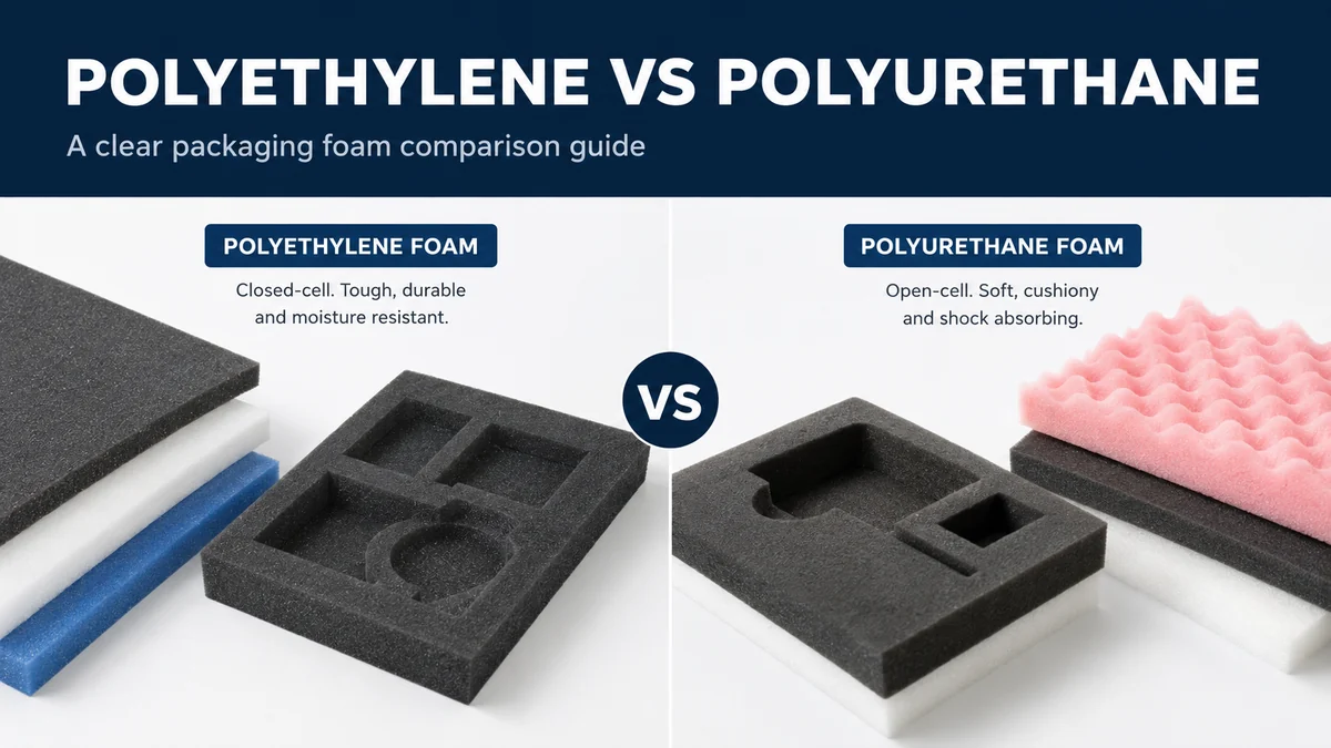 Side by side comparison of polyethylene foam and polyurethane foam for packaging uses