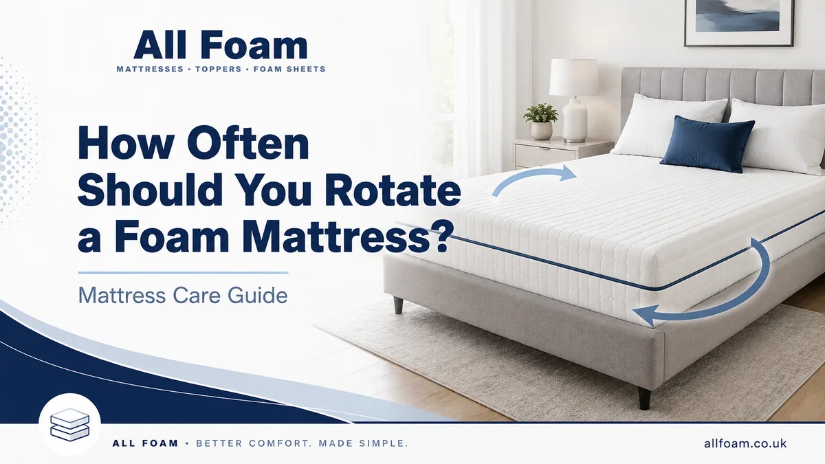 Foam mattress shown with head to foot rotation arrows in an All Foam care guide