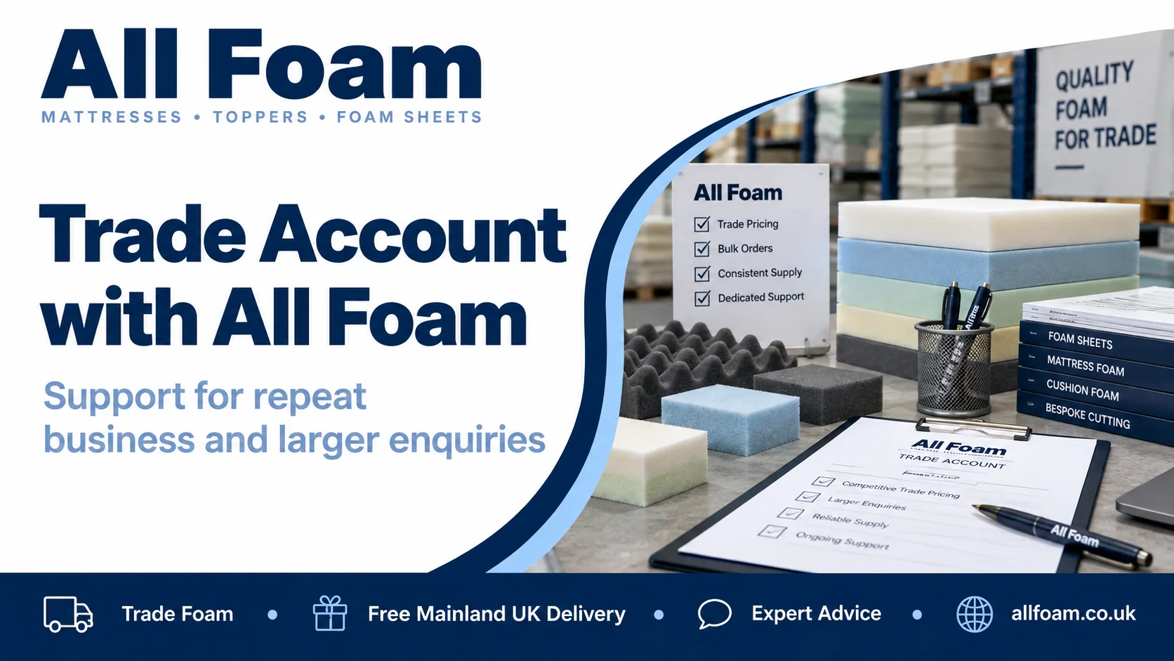 All Foam trade account enquiry guide with business foam specification and commercial supply information