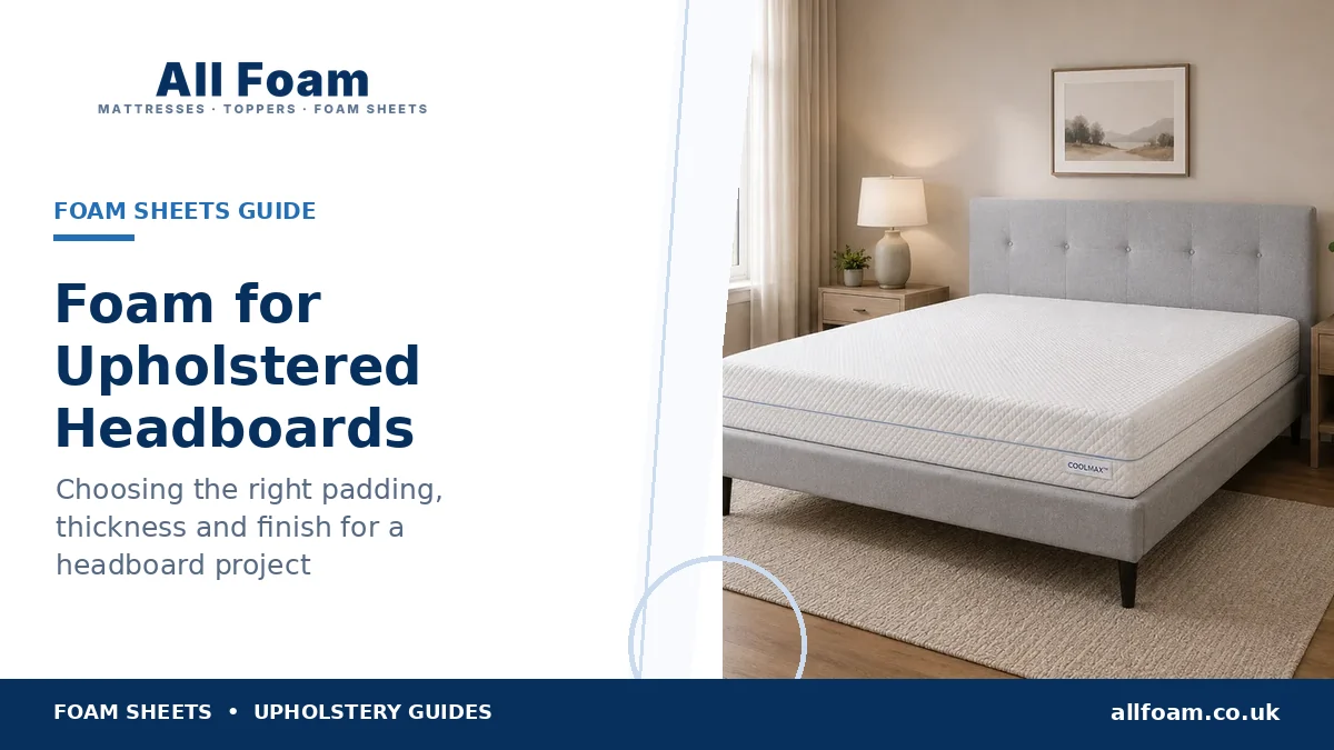Upholstered bed headboard with foam padding and fabric preparation