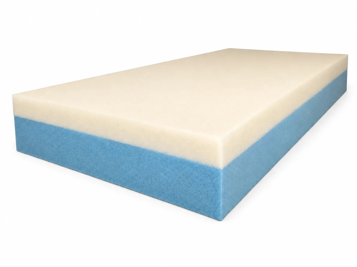 Layered foam mattress with cream comfort foam and blue support foam