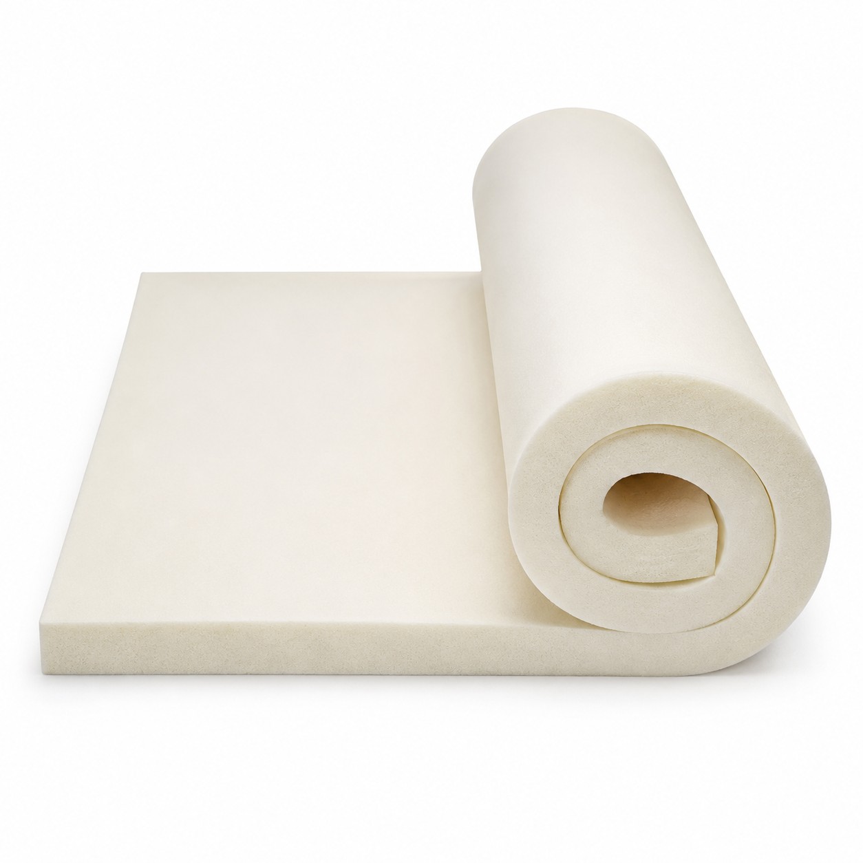 Rolled white memory foam mattress topper