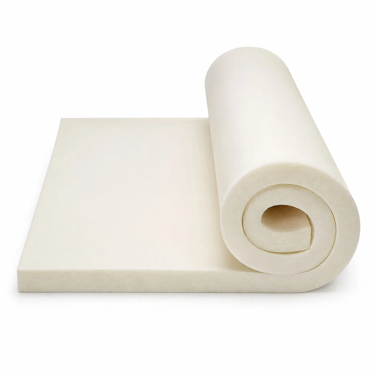 Rolled white memory foam mattress topper