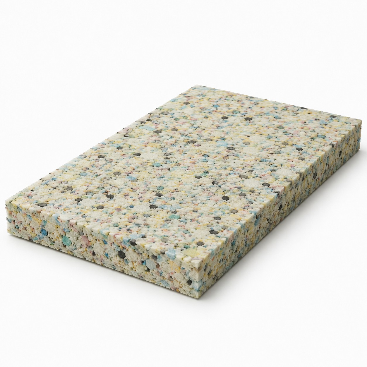 Roll of mixed-colour reconstituted foam sheet